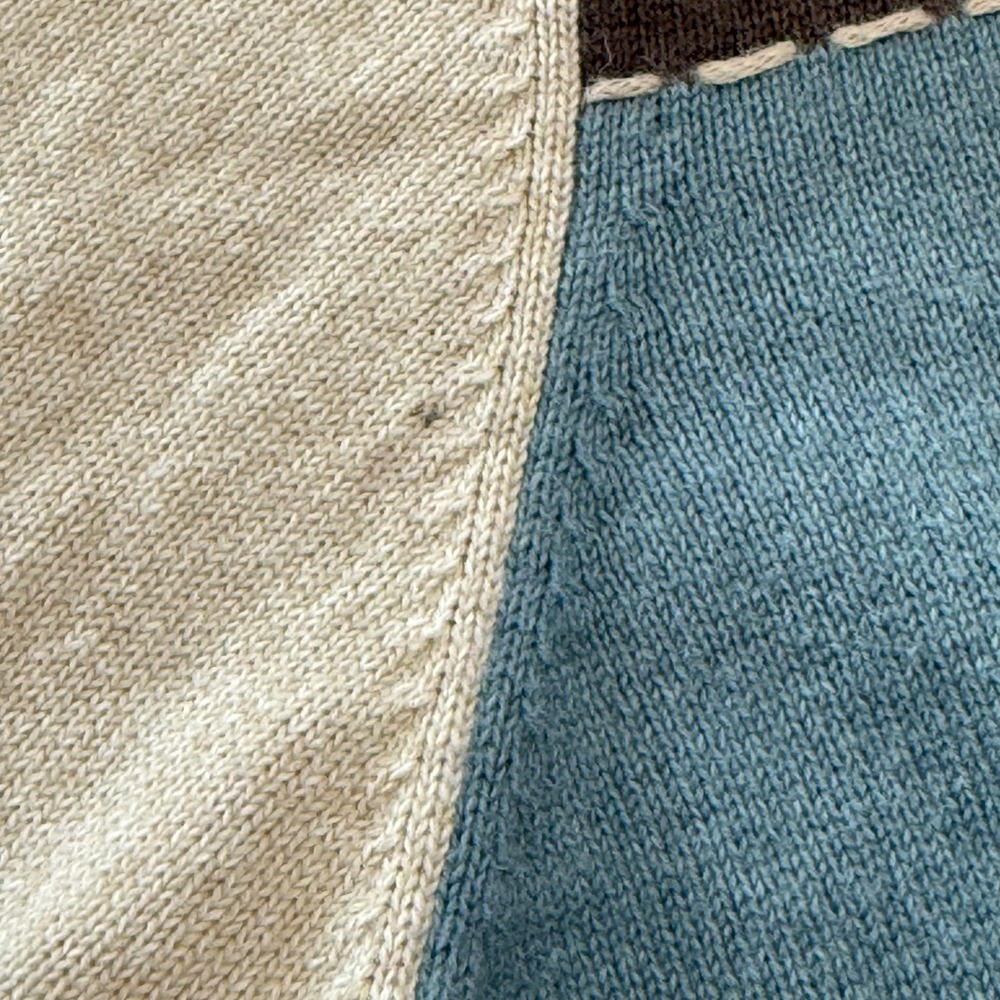 Alfred Dunner Y2K VTG Fall Patchwork Embroidered Sweater Women Tan Blue Large - Picture 5 of 11